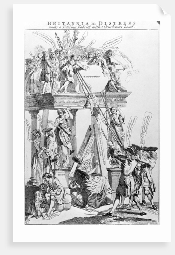 Britannia in Distress Under a Tott'ring Fabrick with a cumberous load, circa 1756 by English School