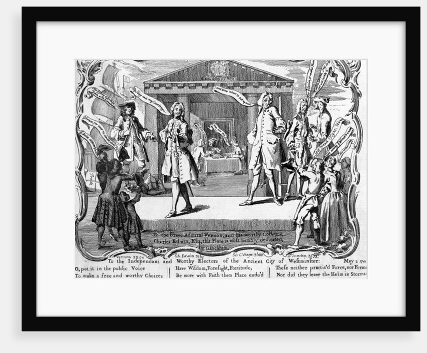 Satire on the Westminster Election with candidates at hustings by the portico of St Paul's, Covent Garden, 1741 by George Bickham