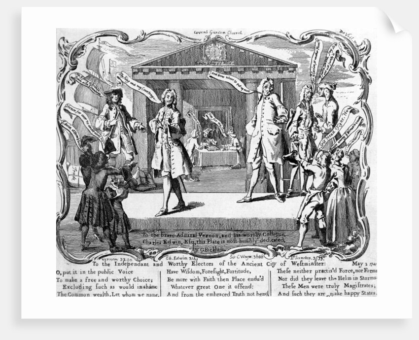 Satire on the Westminster Election with candidates at hustings by the portico of St Paul's, Covent Garden, 1741 by George Bickham
