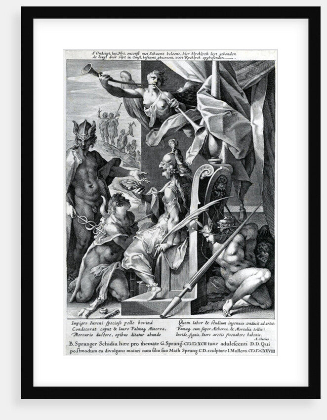 Mercury and Minerva arm a hero with a bull's hide and a laurel wreath, 1604 by Jan Harmensz Muller