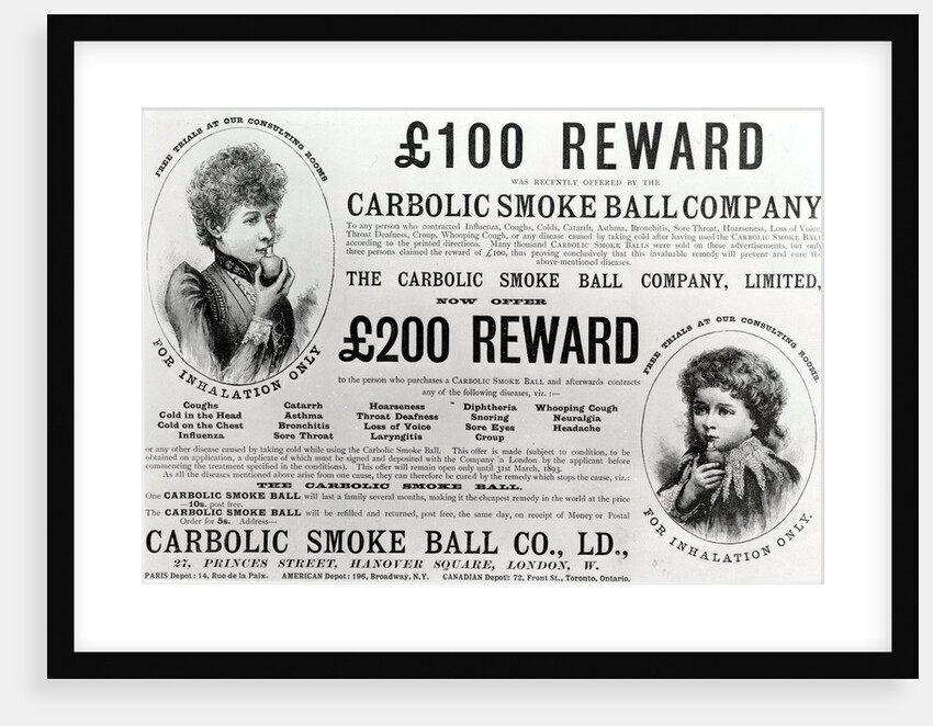 Advertisement for the Carbolic Smoke Ball Company, 1893 by English School