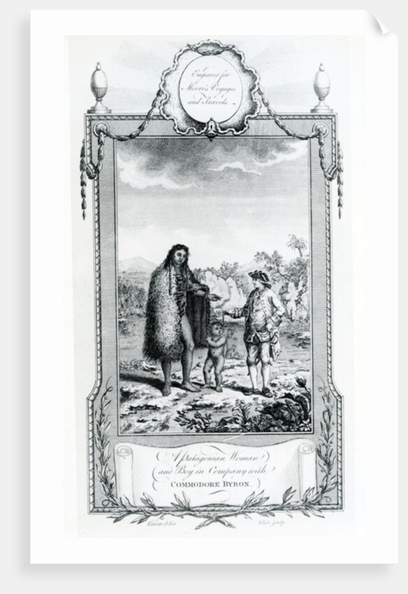 A Patagonian Woman and Boy in Company with Commodore Byron, illustration taken from Moore's Voyages and Travels, 1778 by English School