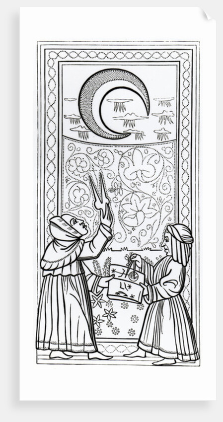 The Moon, tarot card by Anonymous