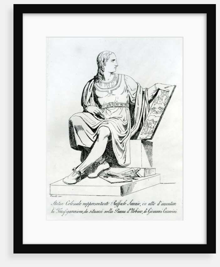 Drawing of a statue by Giovanni Ceccarini of Raffaello Sanzio da Urbino by School Italian