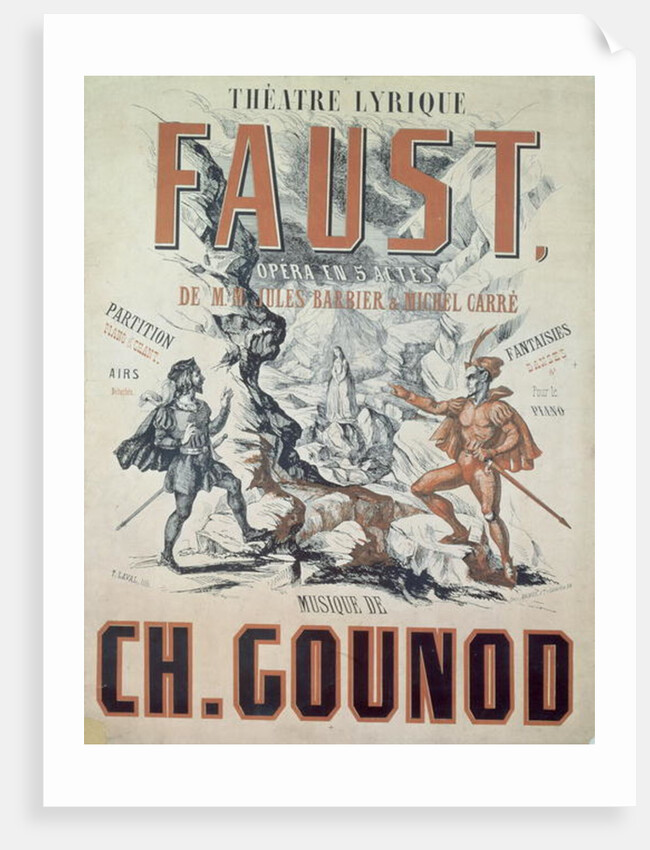 Poster advertising 'Faust', opera by Charles Gounod 1875 by French School