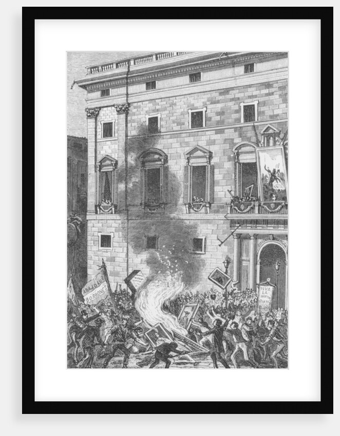 Pueblo de Barcelona Quemando Retratos de los Borbones, 1868 by Spanish School