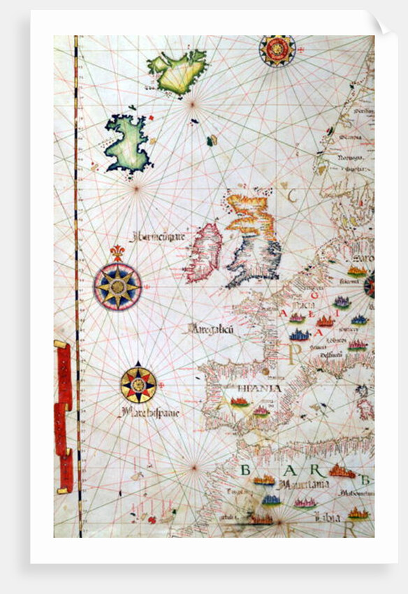 The British Isles, Iberia and Northwest Africa, detail from a world atlas, 1565 by Diego Homem