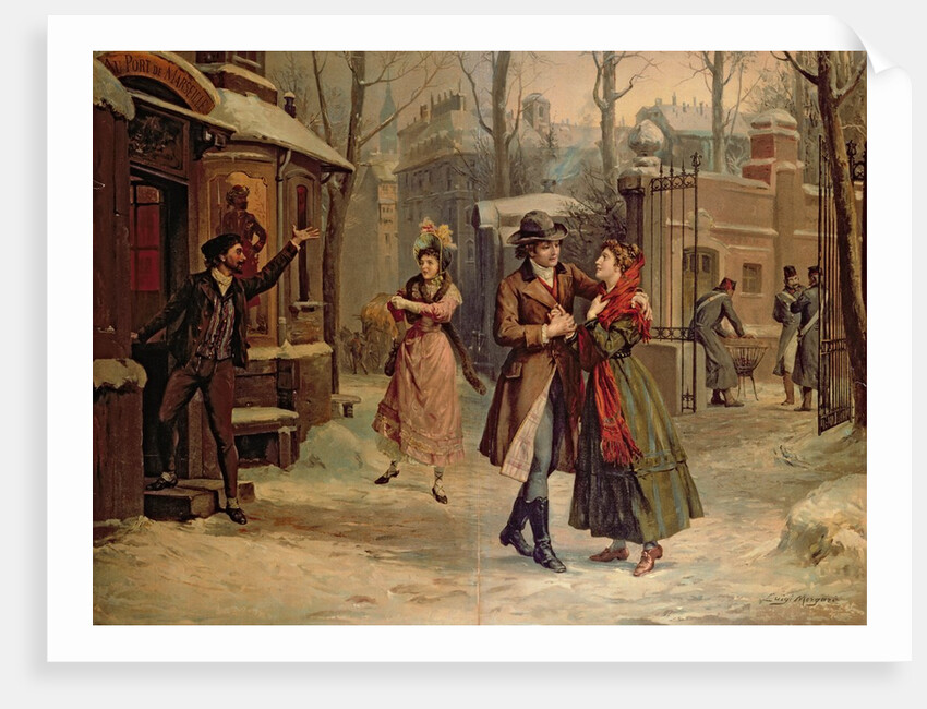 Scenery for the scene with Mimi and Rodolfo in the opera 'La Boheme' by Giacomo Puccini by Luigi Morgari