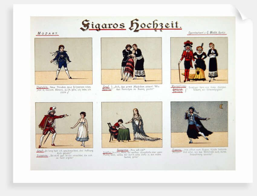 Six scenes from the opera 'The Marriage of Figaro', by Wolfgang Amadeus Mozart published by G. Mode, 1882 by German School