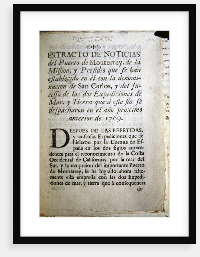 The first page of the official account of the Portola Expedition of 1769-70 by Anonymous