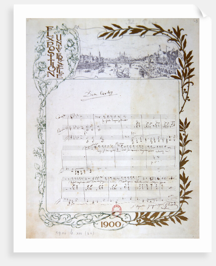 Score of the opera, 'Don Carlos', by Giuseppe Verdi written on paper printed for the Exposition Universelle of 1900 by Anonymous
