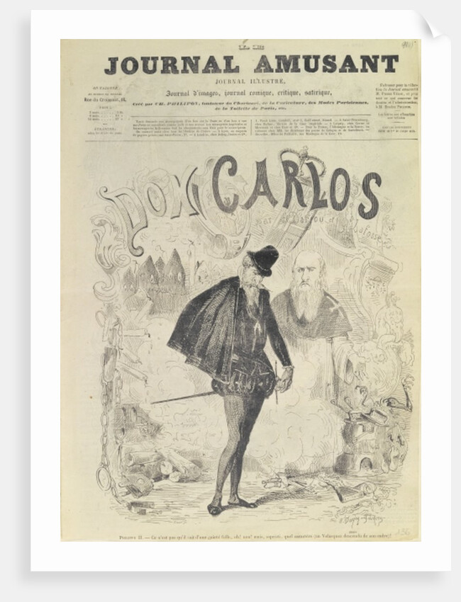 Front page of 'Le Journal Amusant', with a caricature of Don Carlos by Arjou Henri & Lafosse G Darfou