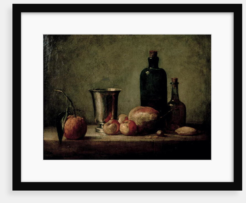Still-life with Silver Beaker, Fruit and Bottles on a Table by Jean-Baptiste Simeon Chardin