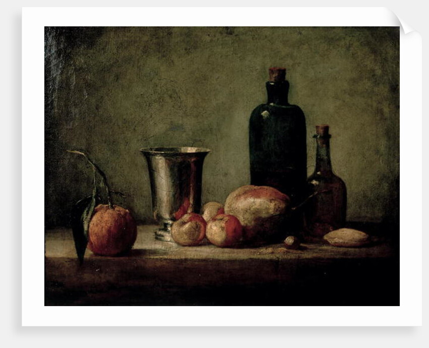 Still-life with Silver Beaker, Fruit and Bottles on a Table by Jean-Baptiste Simeon Chardin