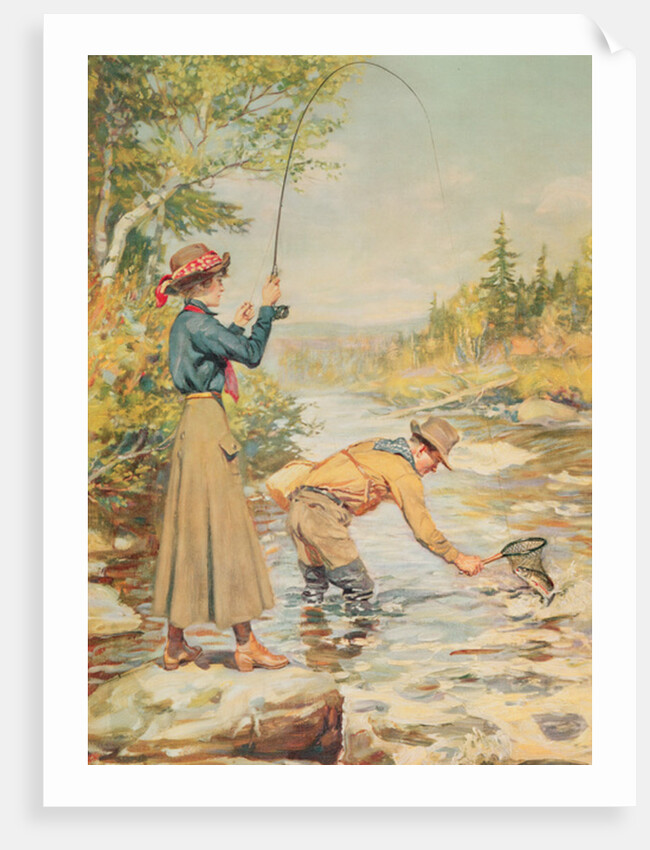 Couple Fishing on a River by Anonymous Anonymous