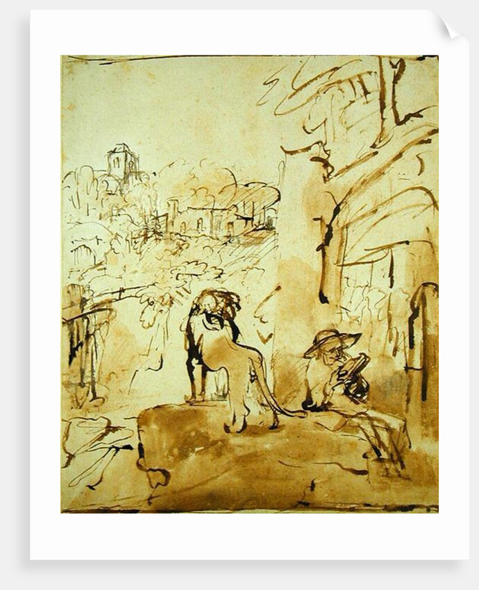 St. Jerome Reading in a Landscape, c.1653-54 by Rembrandt Harmensz. van Rijn (after)