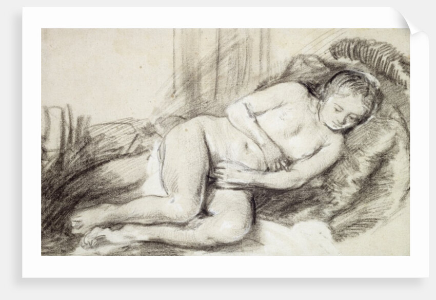 Reclining Female Nude by Rembrandt Harmensz. van Rijn