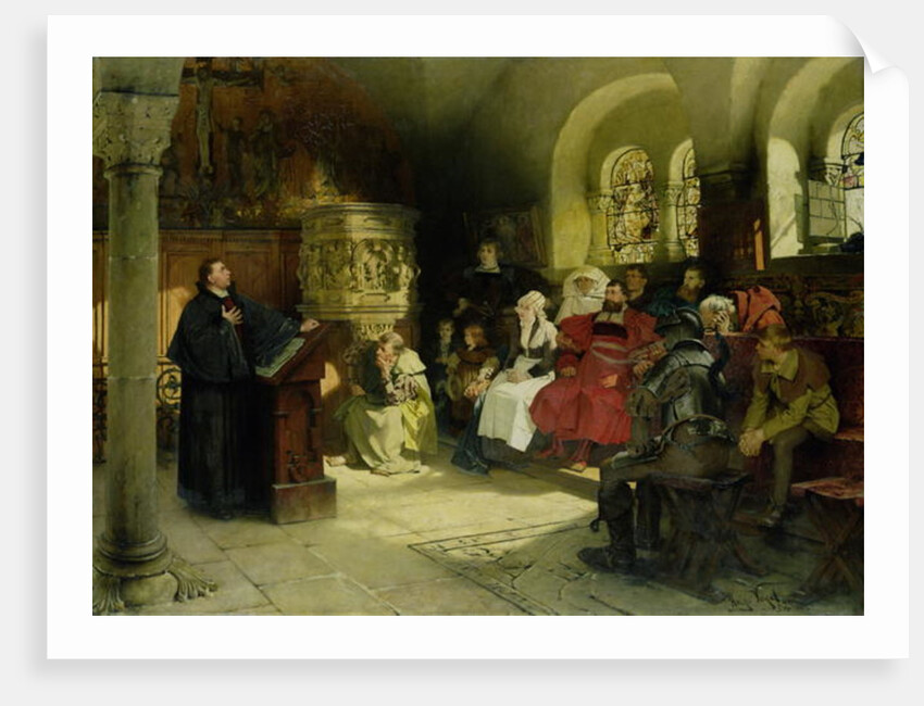Luther Preaches using his Bible Translation while Imprisoned at Wartburg, 1882 by Hugo Vogel