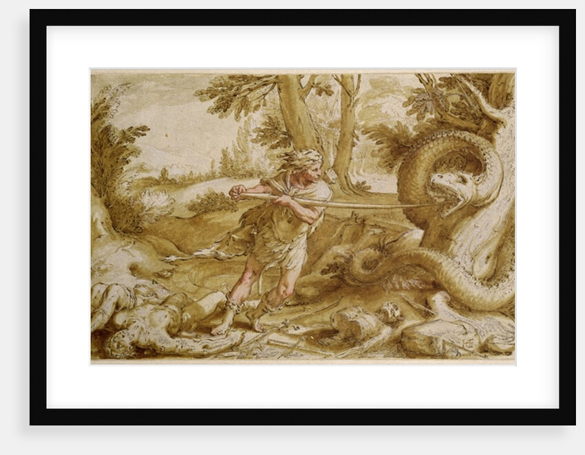 Cadmus about to attack a Dragon by Hendrik Goltzius