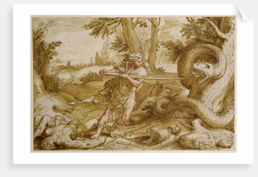 Cadmus about to attack a Dragon by Hendrik Goltzius