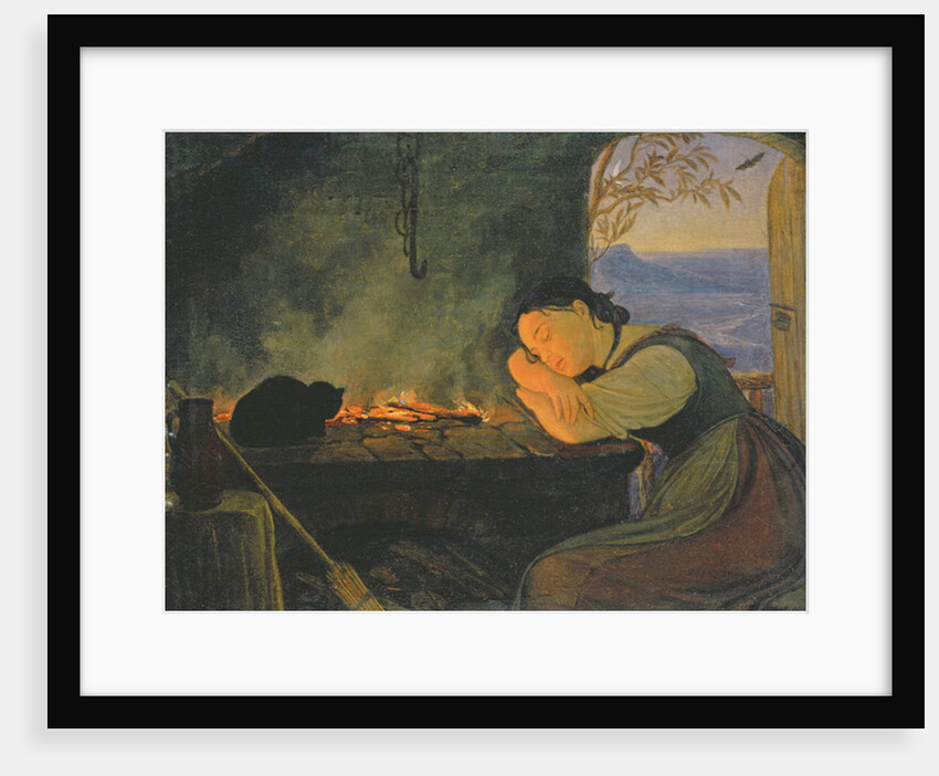 Girl Sleeping by the Fire, 1843 by Rudolph Friedrich Wasmann