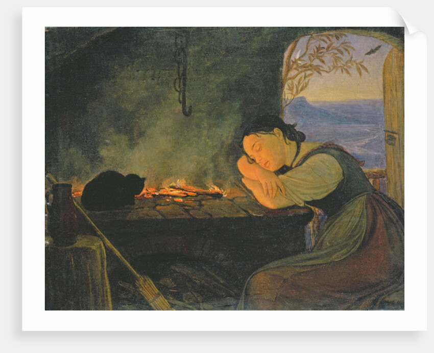 Girl Sleeping by the Fire, 1843 by Rudolph Friedrich Wasmann