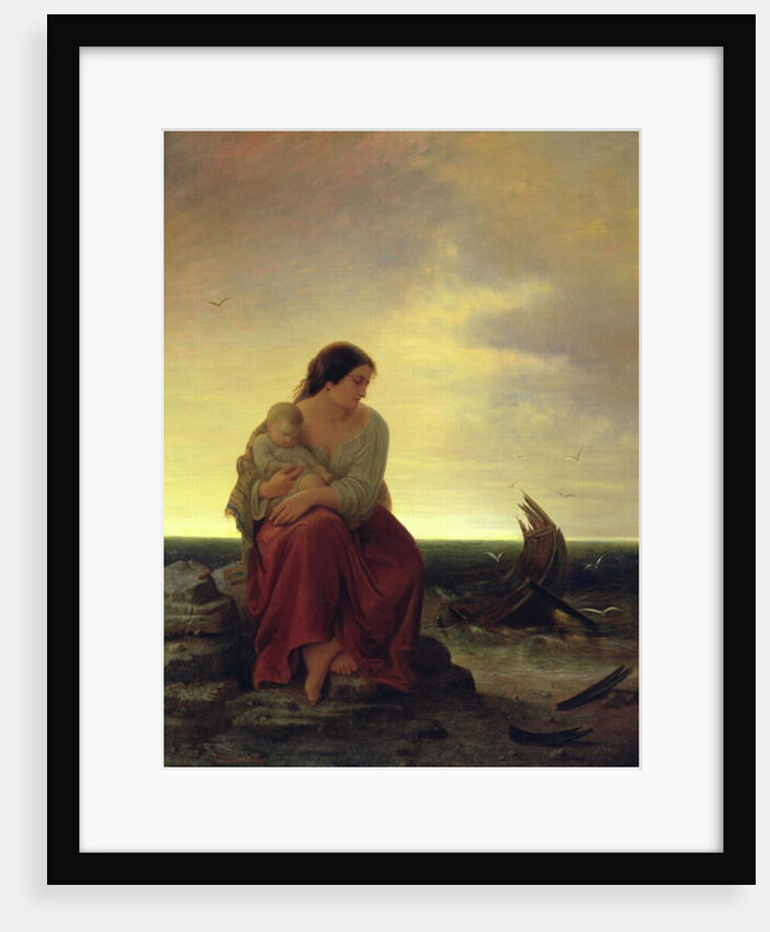 Fisherman's Wife Mourning on the Beach by Julius Muhr