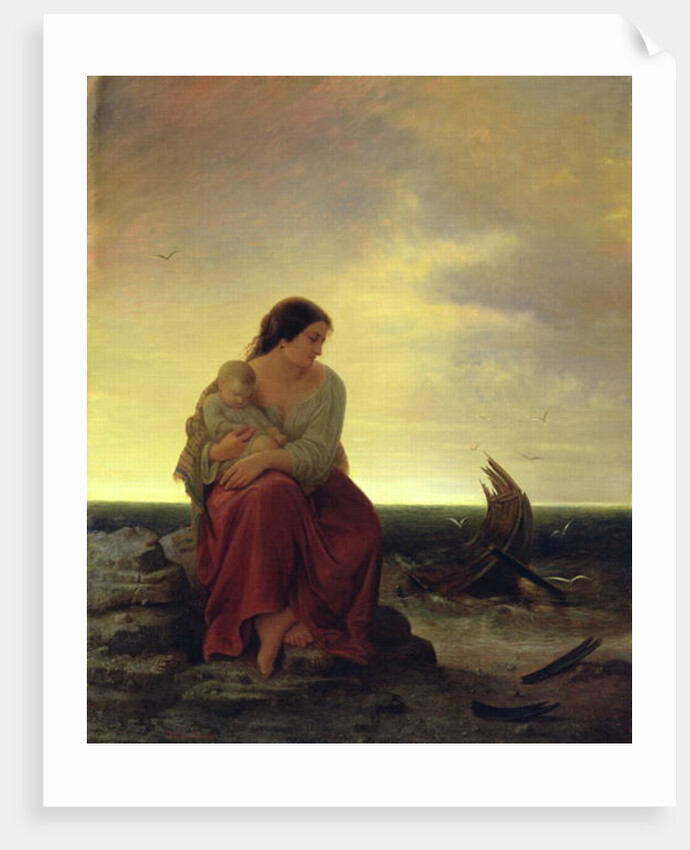 Fisherman's Wife Mourning on the Beach by Julius Muhr