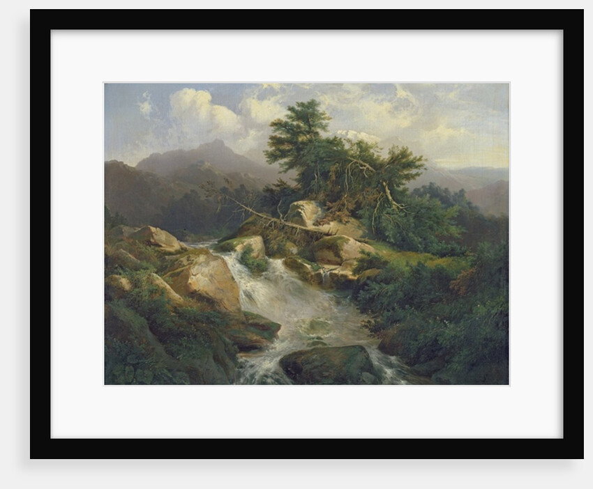 Forest Landscape with Waterfall by Julius Bakof