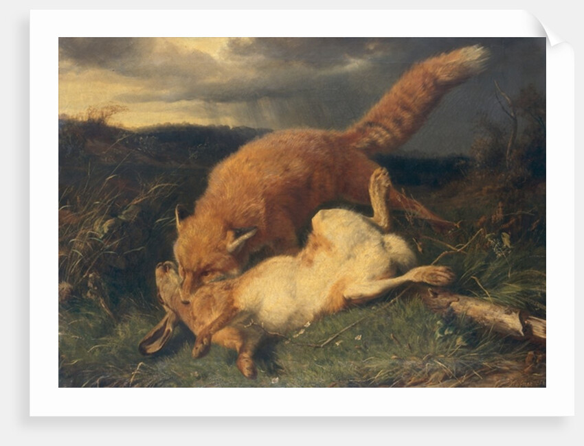 Fox and Hare, 1866 by Johann Baptist Hofner