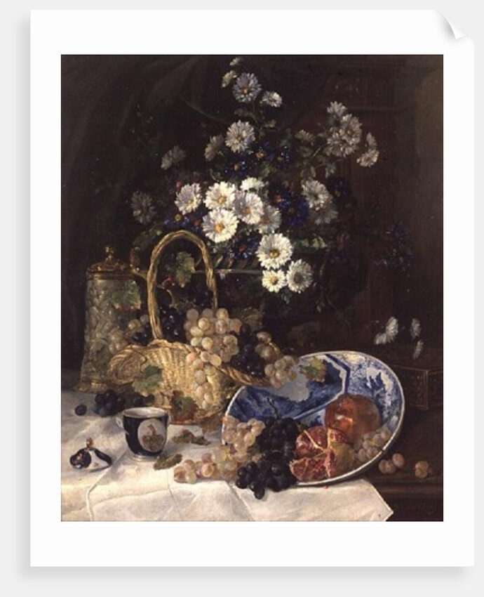 Still life with Flowers and Fruit by Eugene Henri Cauchois