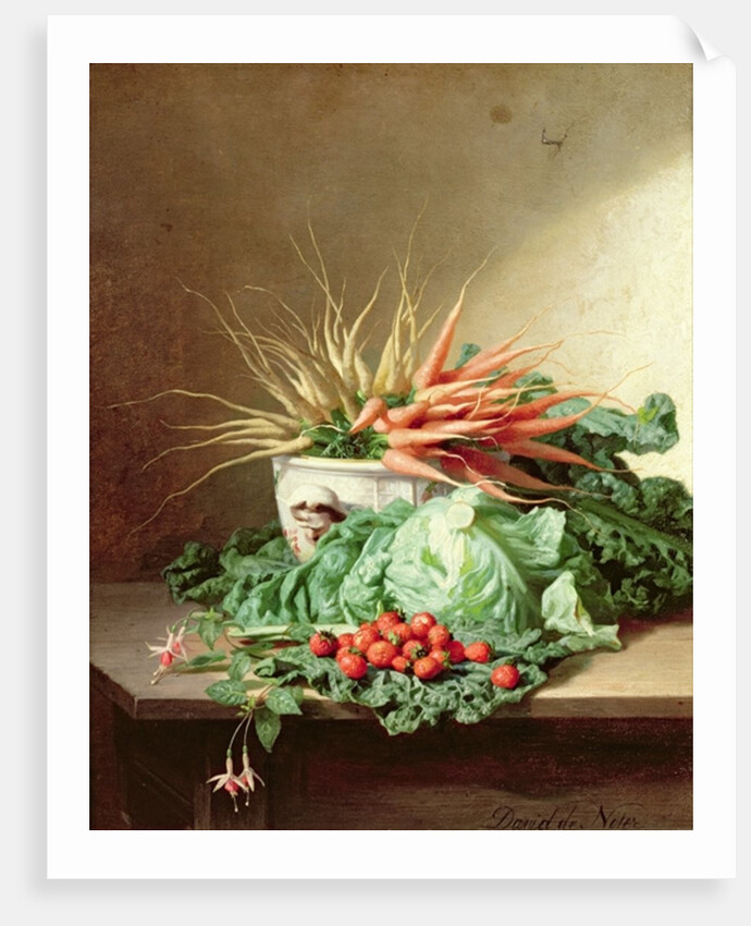 Still Life of Strawberries, Carrots and Cabbage by David Emil Joseph de Noter