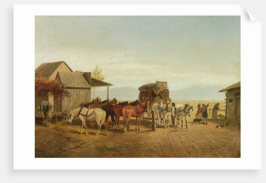 California Stagecoach Halt, 1875 by William Hahn
