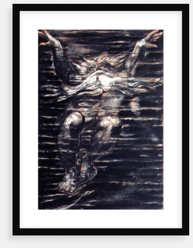 The First Book of Urizen; Bearded man swimming through water, 1794 by William Blake