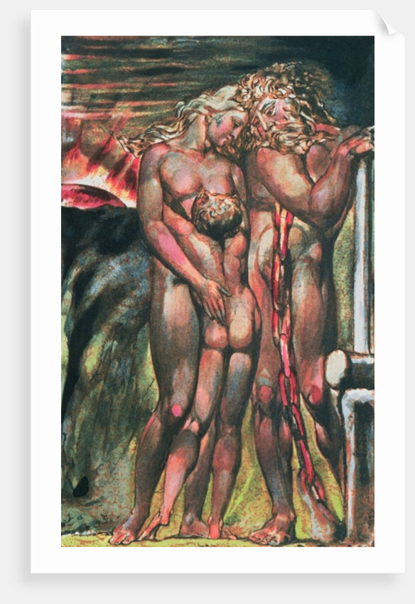 The First Book Of Urizen; Los at the forge with Enitharmon and Orc by William Blake