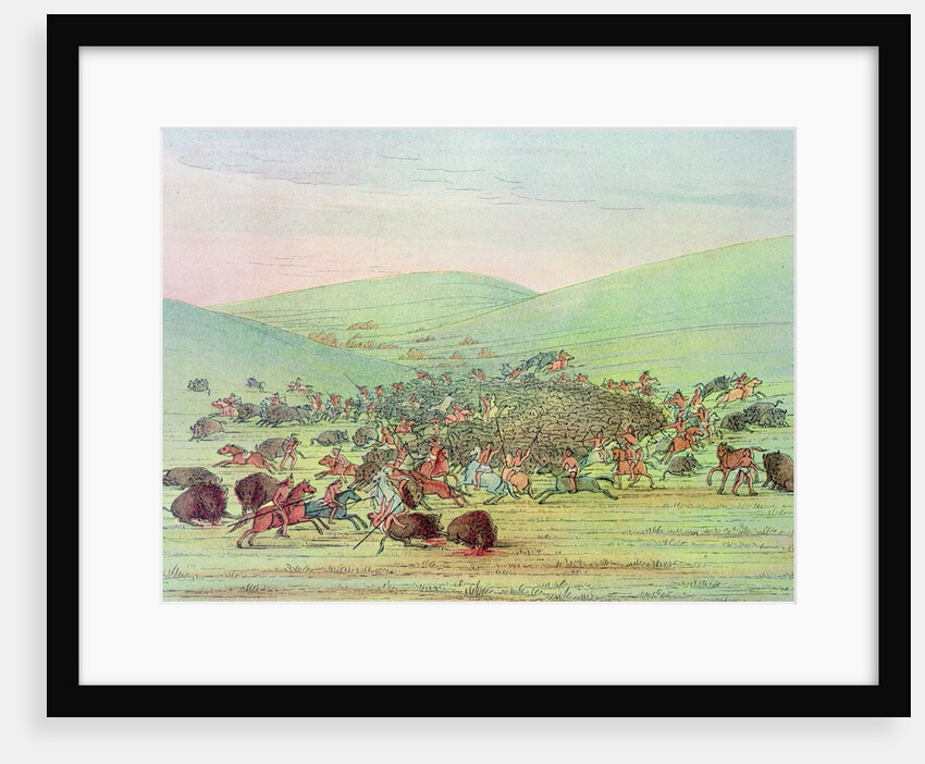 Minatarees attacking buffalo on horseback by George Catlin