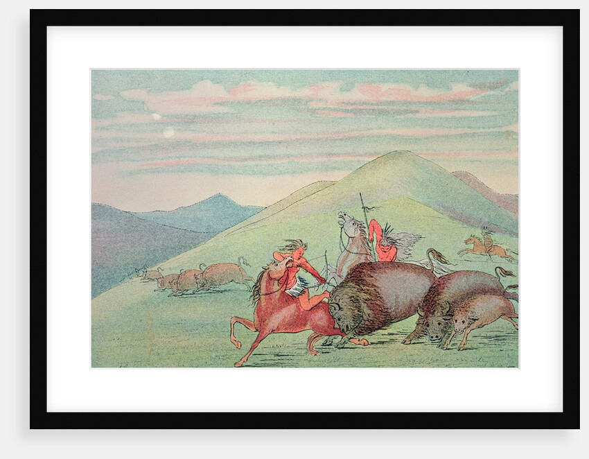 Buffalo bull protecting calf and mother under attack by George Catlin