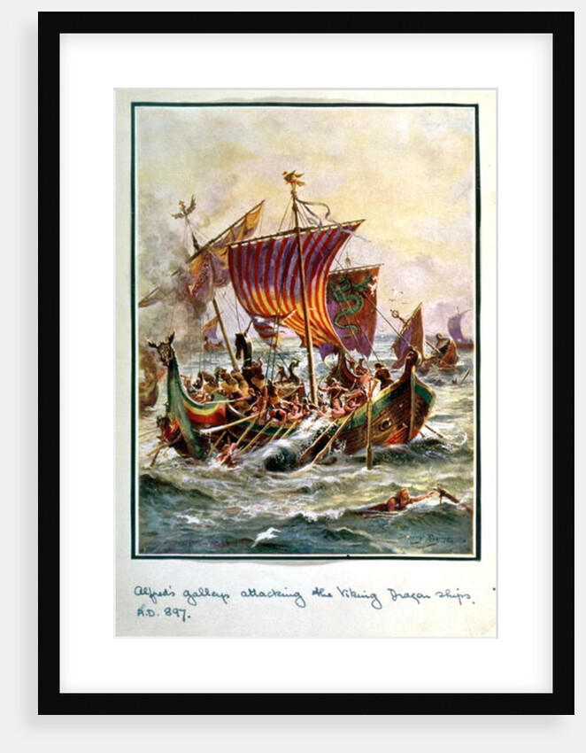 Alfred's galleys attacking the Viking Dragon ships, 897 AD by Henry A. Payne