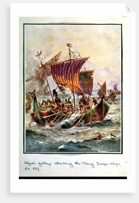 Alfred's galleys attacking the Viking Dragon ships, 897 AD by Henry A. Payne