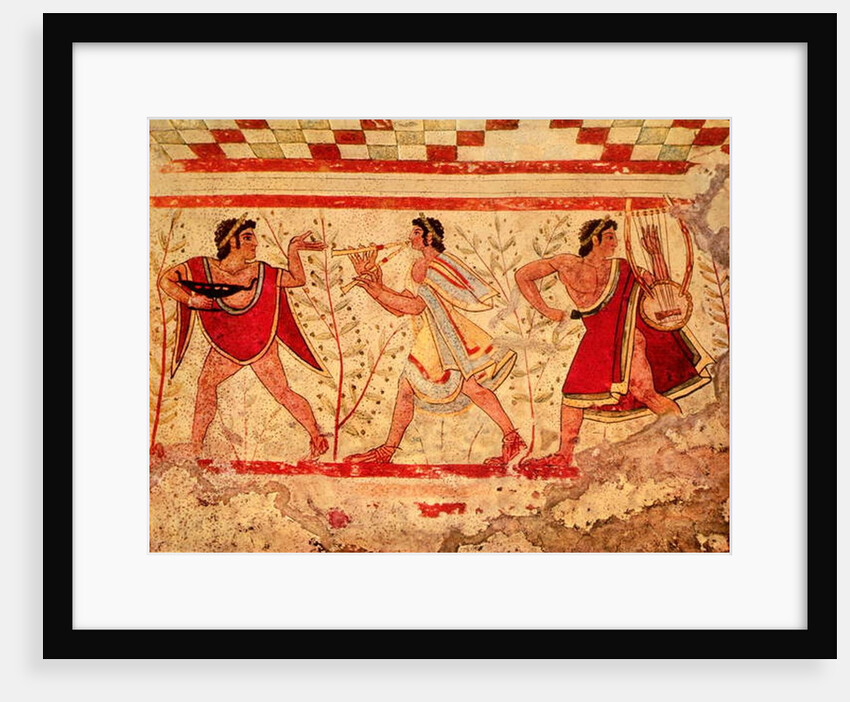 Etruscan musicians, copy of a 5th century BC fresco in the Tomb of the Leopard at Tarquinia by Etruscan Etruscan