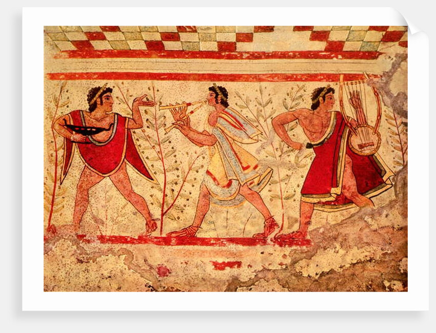 Etruscan musicians, copy of a 5th century BC fresco in the Tomb of the Leopard at Tarquinia by Etruscan Etruscan