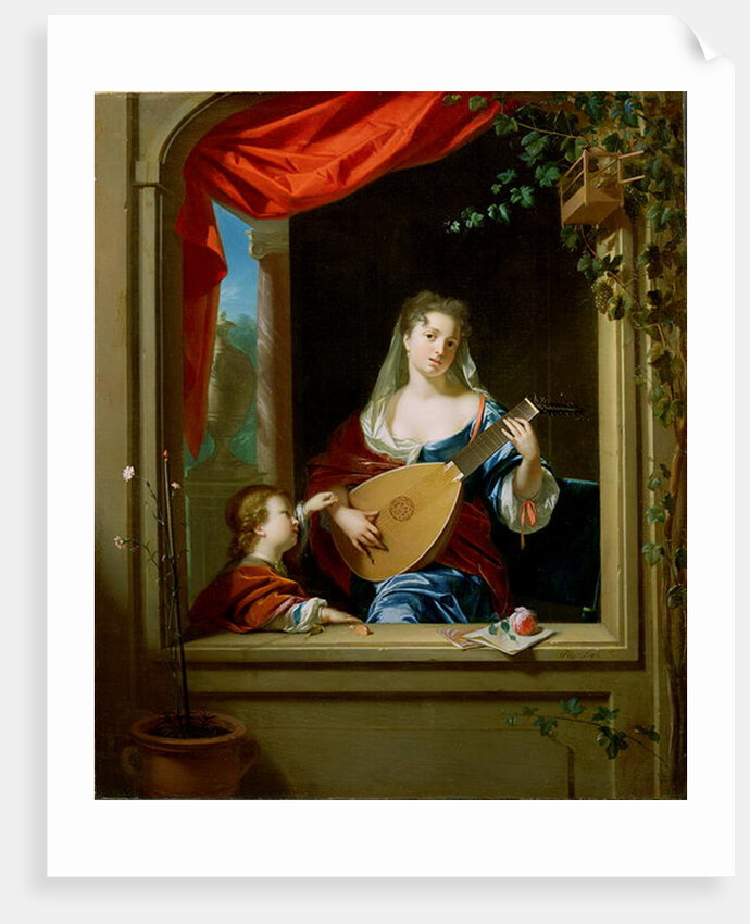 Elegant Lady Playing the Lute at a Window by Philip van Dyck