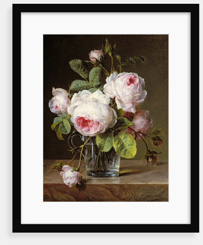Roses in a Glass Vase on a Ledge by Cornelis van Spaendonck