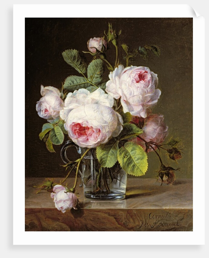 Roses in a Glass Vase on a Ledge by Cornelis van Spaendonck