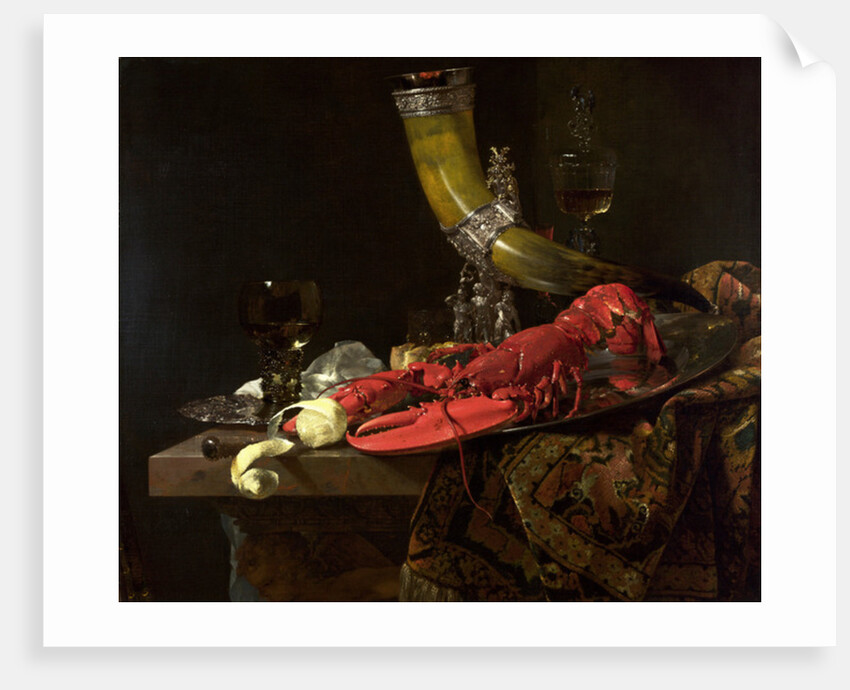 Still Life with the Drinking-Horn of the St. Sebastian Archers' Guild, Lobster and Glasses, c.1653 by Willem Kalf