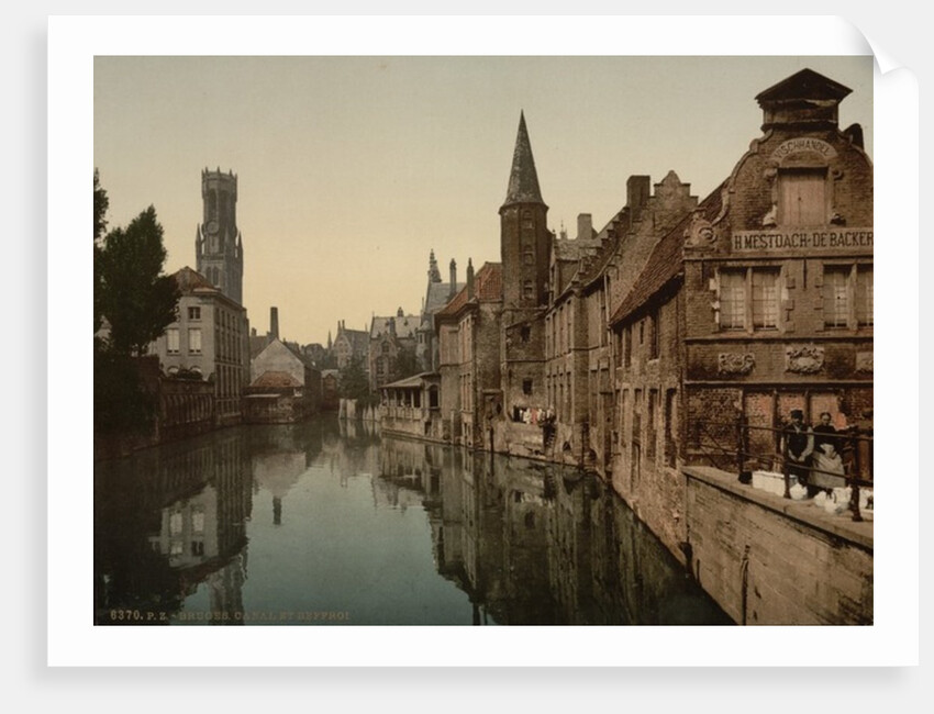 Canal and Belfry, Bruges, Belgium, c.1890-c.1900 by Anonymous