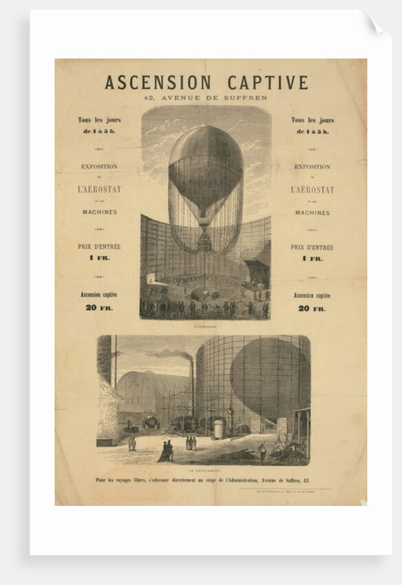 Broadside announcing a captive balloon ascension during the Paris Exposition of 1867 by Anonymous