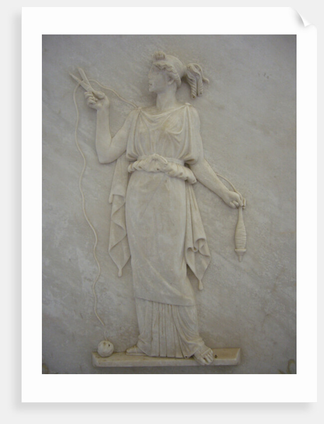 Bas relief of Atropos cutting the thread of Life by School Greek