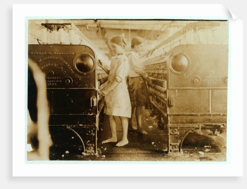Elsie and Sadie working at Yazoo City Yarn Mills, Mississippi said they were 13 years old, 1911 by Lewis Wickes Hine