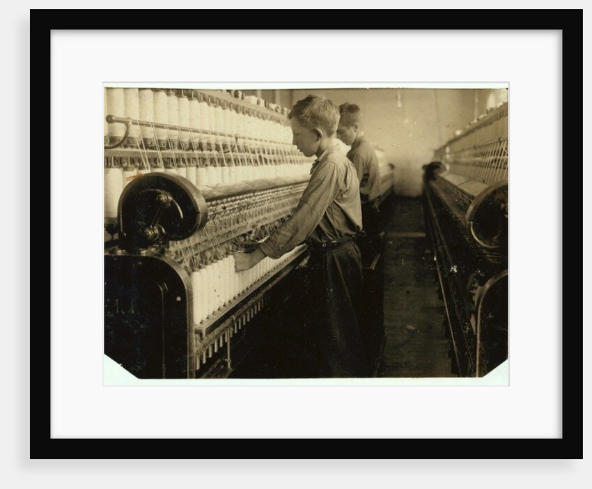 Doffers replacing full bobbins at Indian Orchard Cotton Mill, Massachusetts, 1916 by Lewis Wickes Hine